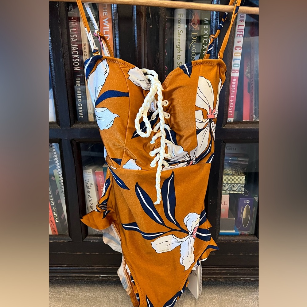 NWT $350 Shani Shemer Floral Lace-Up Swimsuit XS